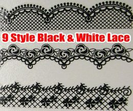 18 -stcs Zwart Witte Lace Nail Art Waterstickers Transfers overdrachten Decal Nail Art Wrap Wraps Sexy Strip Tattoo for Natural False 7658362