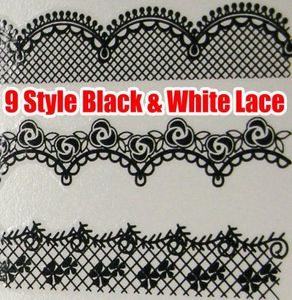 18pcs Black White en dentelle Nail Art Decs de transfert de transfert de transfert de nail art enveloppe enveloppe sexy tatouage de bande sexy pour le faux 5387361