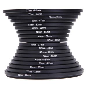 18 pièces filtre d'objectif de caméra adaptateur d'anneau élévateur en bas anneau d'adaptateur de filtre en métal pour tous les appareils photo DSLR 37-82 82-37mm Kit de montage 240115