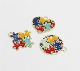 18 pièces émail autisme pendentif goutte huile breloques coloré fabrication de bijoux bricolage artisanat fait à la main pièce de Puzzle pour Bracelet boucles d'oreilles cadeau DIY2693209