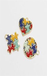 18 pièces émail autisme pendentif goutte huile breloques coloré fabrication de bijoux bricolage artisanat fait à la main pièce de Puzzle pour Bracelet boucles d'oreilles cadeau DIY3232837
