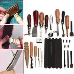 18Pcs Leather Craft Punch Tools Kit SET Stitching Carving Working Sewing Saddle Groover leather craft tools set kit Craft Tools bluesky1990