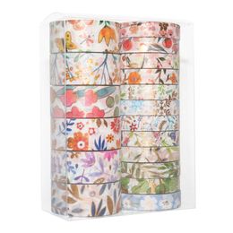 18 Stks/set Goudfolie Washi Tape Leuke Plant Bloem Afplakband Decoratieve Plakband Sticker Scrapbooking Diy Dagboek Briefpapier