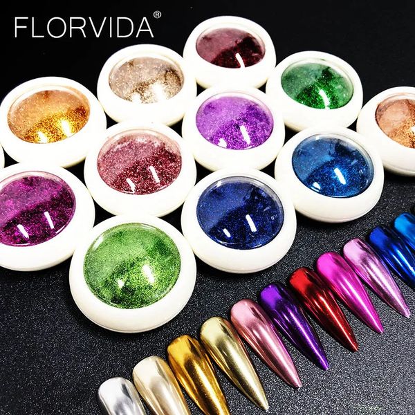 18pcs / Set Miroir Poudre Super Sparkly Glitter Poussière Pour Nail Art Holographique Charme Laser Chrome Pigment Magique Frotter Sur Les Ongles Kit 240301