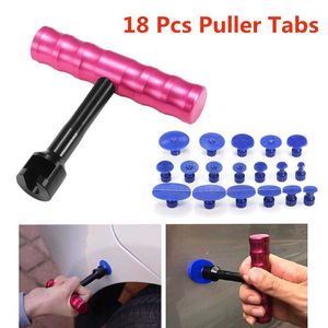 18 unids / set Professional Car Dent Puller T-Bar Cars Panel de cuerpo Dents sin pintura Reparación Reparación Levantador herramienta Tabls Tabs