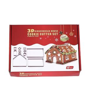 18 stks / set Rvs Cookie Mold Christmas Theme 3D DIY Double Sugar Cake Pan Gingerbread House Metal Cake Cutters Mold Doos