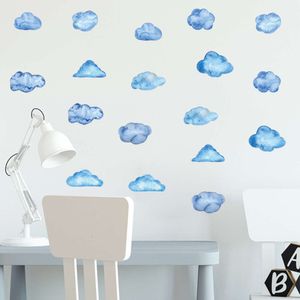 18 stks/set aquarel blauwe wolken muurstickers kinderkamer babykamer muurstickers decoratieve muurschilderingen decor meubilair decor pvc