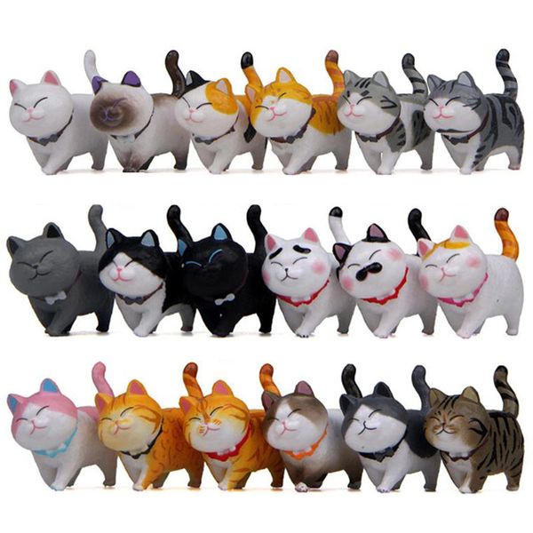 18 Uds venta al por mayor de dibujos animados lindo mascota corbata gato de pelo corto Maine Coon PVC Anime Mini figuras decoración de paisaje juguetes muñeca para regalo de bebé