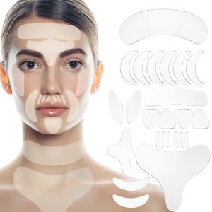 18 pièces patchs anti-rides pour Anti-âge Silicone réutilisable visage front cou yeux autocollant tampons peau levage soins outils ensemble