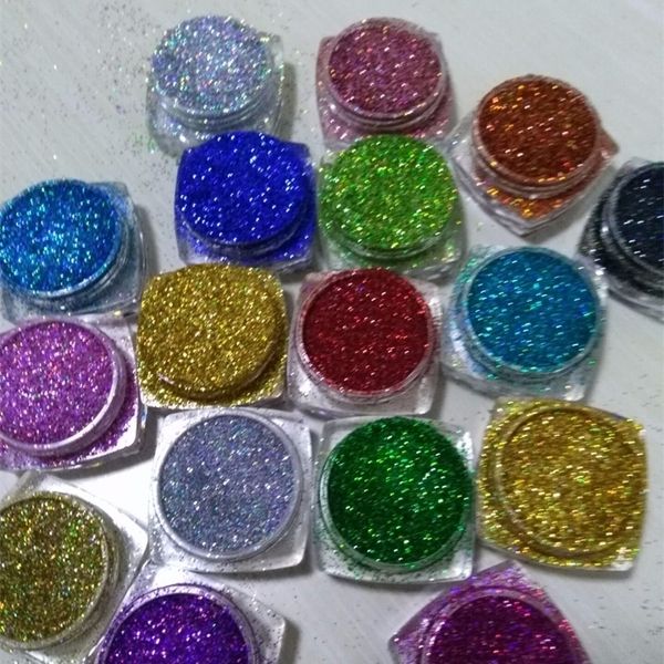 18Pots LOT Brillo holográfico Ultra fino .008 Suministros de resina Brillos de uñas sueltos de arco iris 5gpot LB100789 220607