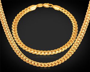 18quot32quot Men Gold Chain 18K Real Gold Ploated Wheat Chain ketting Bracelet Hip Hop Jewelry Set4180020