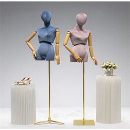 18 -stijl houtarm vol vrouwelijke hoofd kunst kunst mannequin stofomslag lichaam metalen basis voor bruiloft display split taille vrouwen model e151