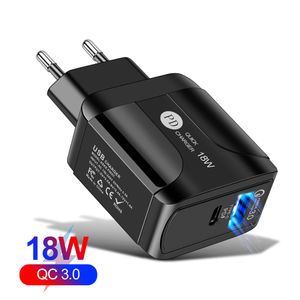 18W 20W QC 3.0 PD Cargador rápido con tipo C y puerto USB Carga rápida para iPhone Samsung