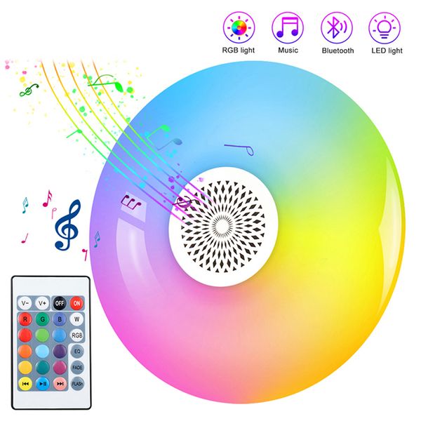 18W 24W 48W RGB Bombilla de luz Smart Music Bombillas Altavoz Bluetooth E27 Cambio de color UFO Luces con control remoto para Home Store Hotel KTV Bar Decoración