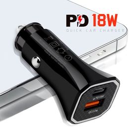 Cargador de coche de 18W QC 3,0 USB tipo C puerto dual PD cargador de teléfono de carga rápida para iPhone Samsung S8 interfaz múltiple