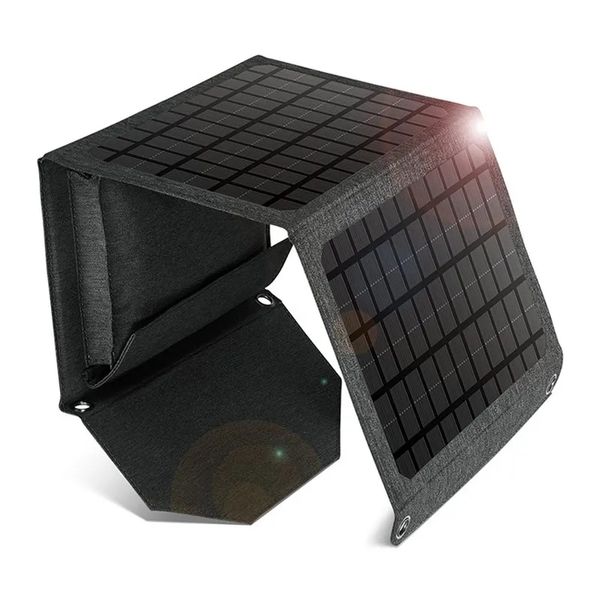 Cargador solar USB dual de 18 W, panel solar plegable, cargador de fuente de alimentación portátil para teléfono inteligente al aire libre