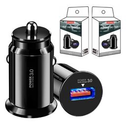 Chargeur de voiture USB QC3.0 à charge rapide 18W, mini adaptateurs d'alimentation portables pour Iphone 11 12 13 14 15 Pro Max Samsung Galaxy S10 S20 S23 S24 HTC Xiaomi avec boîte de vente au détail