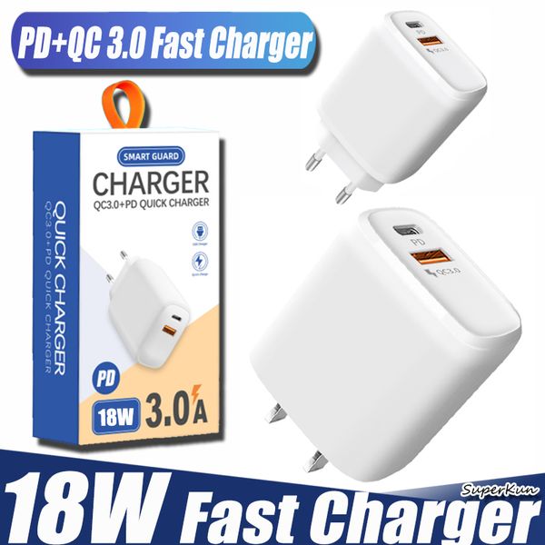 Chargeur USB rapide 18W, Charge rapide Type C PD, adaptateur de prise EU US avec QC 3.0 pour téléphone intelligent