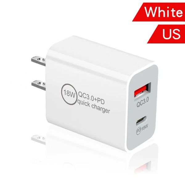 18W PD Charger Dual USB USB Quick Charger USB QC3.0 Tipo C Cargador de pared 12W EE. UU./Eu/Reino Unido Adaptador de pared de enchufe para iPhone 14 Teléfono móvil