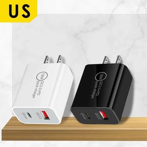 18W PD QC 3.0 Chargeur double ports Charge rapide Prise EU US UK pour IPhone X 8 Plus Note 9 10 Samsung Huawei xiaomi Adaptateur de téléphone portable avec boîte