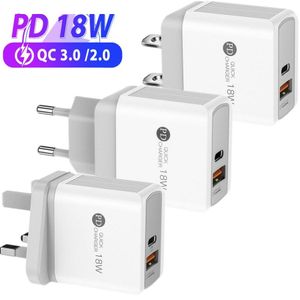 18W PD USB-C QC3.0 type c Oplader Snel opladen muurladers EU UK US Plug voor iPhone 13 12 14 15 Xiaomi Samsung smartphone plug