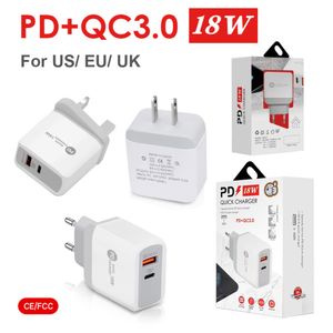 18W PD Type C QC 3.0 USB snel opladen Mobiele telefoon Power Delivery Charger EU US Plug Adapter voor iPhone