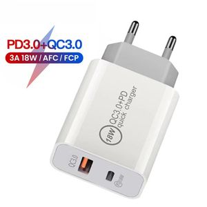 18W PD Type C Quick Charger QC3.0 USB Dual Port Power Adapter USB-C Fast Charge Wall Chargers EU US Plug voor iPhone 12 13 14 Pro Max Samsung S21 S20 Smartphone