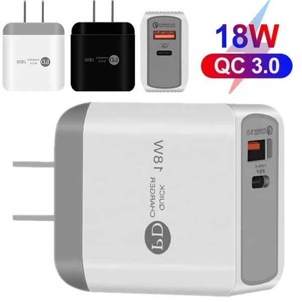 18W PD Type c Charge rapide QC3.0 EU US Ac Adaptateurs de chargeur mural pour Iphone 7 8 11 12 Samsung GPS PC Haut-parleur