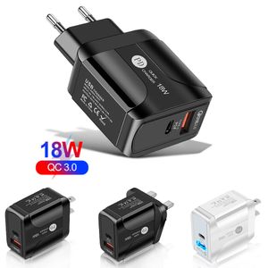 18W QC 3.0 PD Snel Charger Type C Wall Chargers US UK EU Plug voor Samsung Huawei Universal Charging Dock