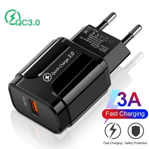 18W QC 3.0 Chargeur mural Téléphone Adaptateur USB 3A Chargeur de charge rapide Accueil Voyage Adaptateurs secteur US EU Plugs pour iPAD Iphone Samsung Xiaomi Android