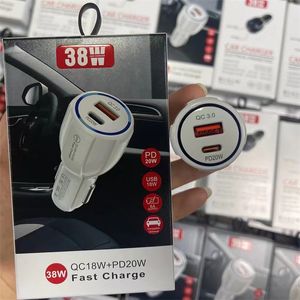 38W QC3.0 Teléfono USB 3A Adaptador de toma de corriente PD Tipo-C Cargador de coche rápido para Xiaomi Samsung iPhone huawei con caja