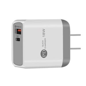 Cargador USB C de 18w de doble puerto con adaptador de corriente PD de 18W Cargador rápido de pared PD 3.0 cargador de pared tipo c pd adaptador de corriente de 18w