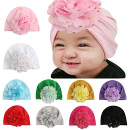 18x12 CM cómodo cálido poliéster algodón infantil sombreros moda puntos dorados flor bebé niñas gorras niños accesorios para el cabello