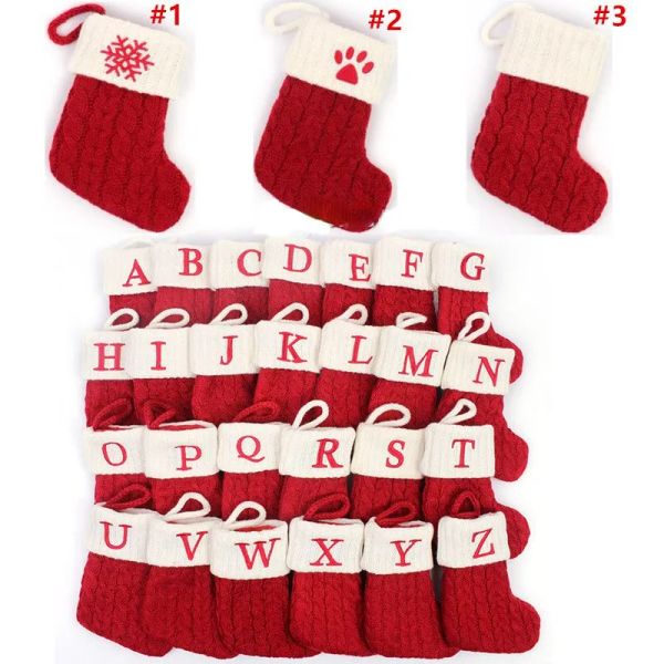 18x14 cm chaussettes de noël tricotées flocon de neige rouge alphabet 26 lettres pendentif arbre de noël ornements de noël décorations pour cadeau de fête de vacances en famille 1016