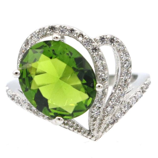 18x16mm SheCrown luxe 3.7g créé vert péridot blanc CZ pour dames vêtements quotidiens bagues en argent vente en gros livraison directe