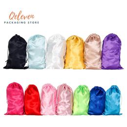 18x30cm Blanc 13 Couleurs Rose Clair Rose Rose Vierge Extension de Cheveux Emballage Satin Sac De Soie Cadeau Bundles De Cheveux Sacs D'emballage T20266a