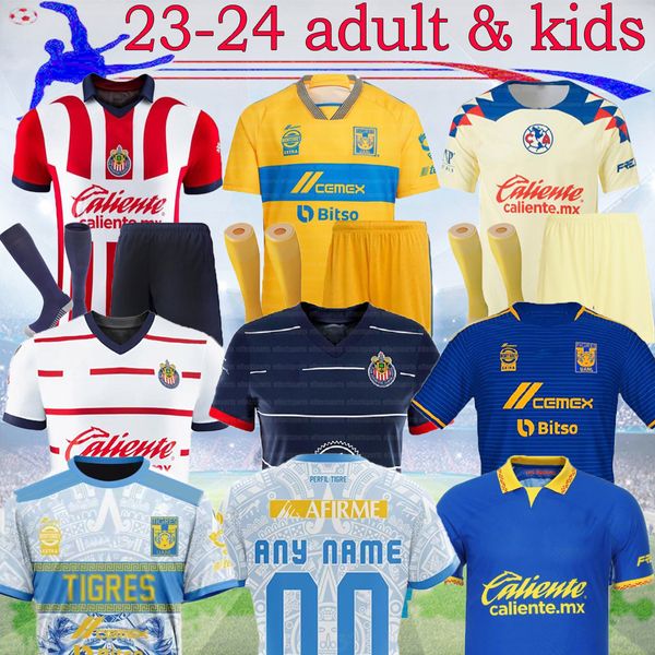 Liga MX 23-24 Tigres UANL Camisetas de fútbol 2023 Chivas Club America AQUINO c.salcedo Gignac kits para niños adultos VARGAS Hogar lejos Tercer México Pizarro Traje de fútbol 16-4XL