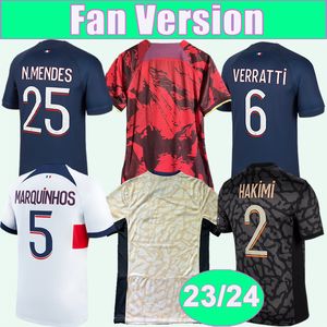 23 24 MBAPPE HAKIMI Camisetas de fútbol para hombre KIMPEMBE MARQUINHOS VITINHA Hogar Azul Visitante 3ro 4to 2024 Ediciones especiales Camiseta de fútbol Uniformes de manga corta