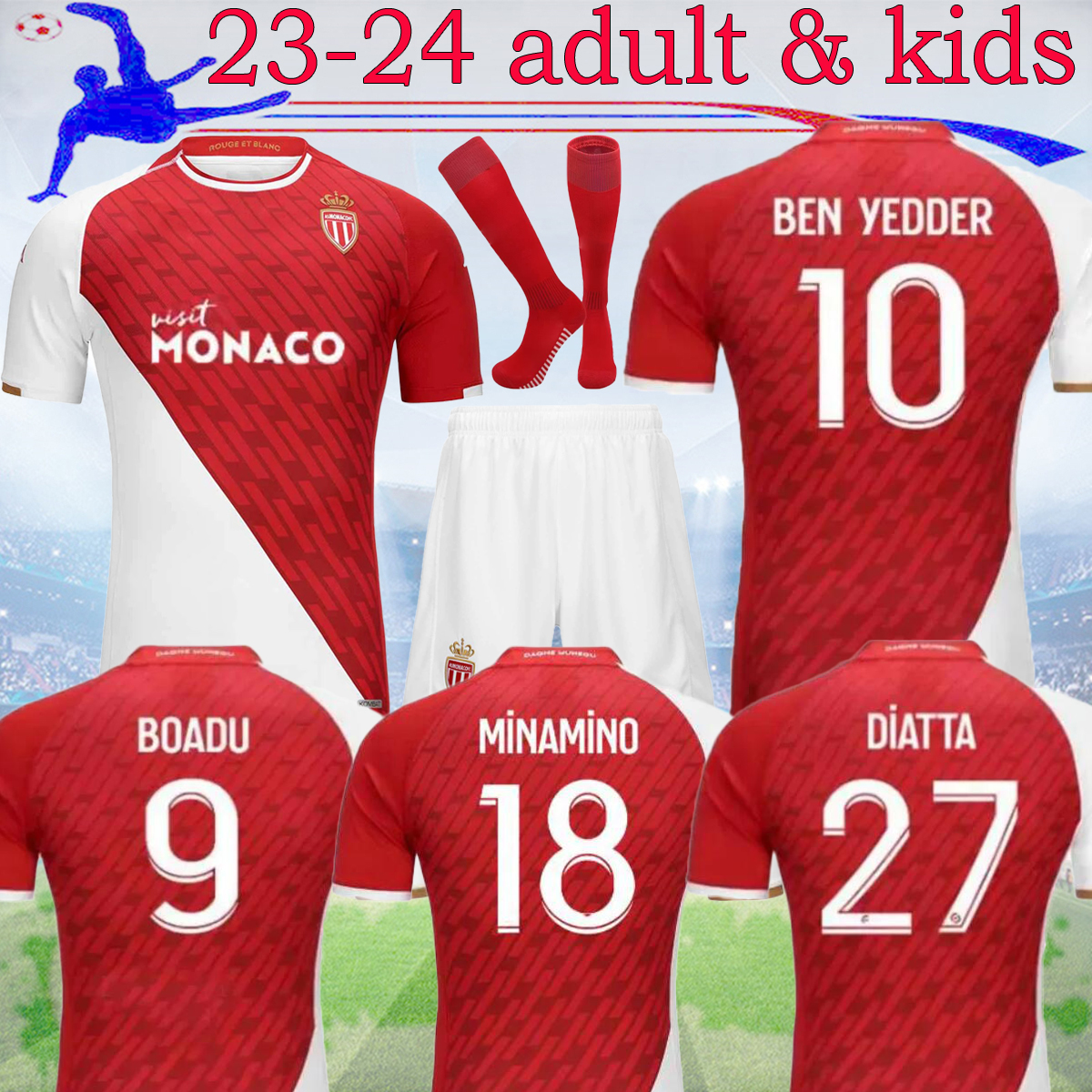 23 24 Monako Futbol Formaları olarak Golovin 2023 2024 Boadu Ben Yedder Minamino Futbol Gömlek Volland Embolo Disesi Fofana Evi Çocuk Tam Kitleri Tam Kitler 16-XXL