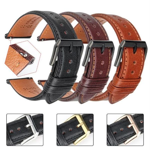 19 20mm 21 22 Mm 23 24 Bracelet de montre en cuir bandes à dégagement rapide noir marron Bracelet intelligent Bracelet hommes femmes 335y