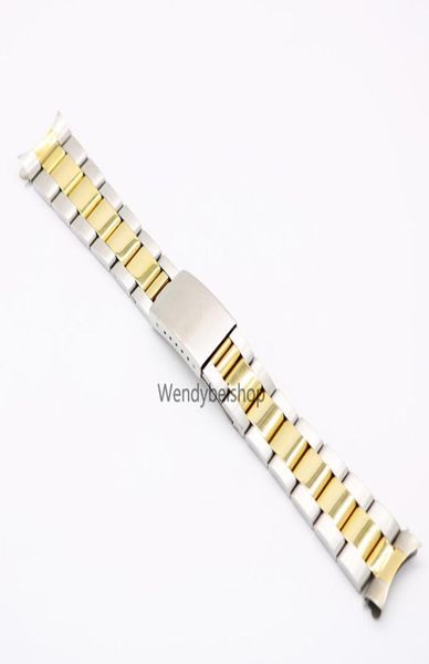 19 20 mm 316l en acier inoxydable à deux tons Gol Silver Watch Band Strap Old Style Bracelet Tool à extrémité courbe creux 5320345