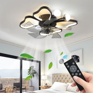 Moderne hangventilator 19,7 inch lichte plafondventilator met verlichting op afstandsbediening met moderne vlinderdesignstijl, zwart