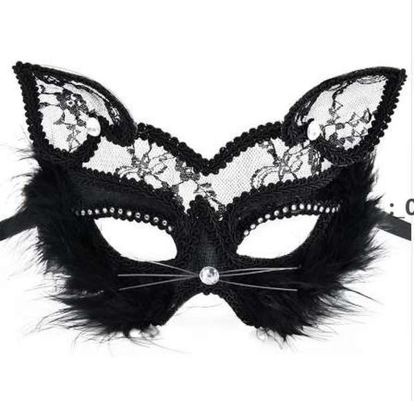 19 * 8 cm Máscaras de zorro Máscara de gato de encaje sexy PVC Negro Blanco Mujeres Bola de mascarada veneciana Máscara de fiesta Rendimiento Máscaras divertidas RRF11105