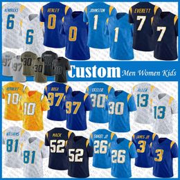 Aangepaste Justin Herbert Austin Ekeler voetbalshirt Keenan Allen Joey Bosa Mike Williams Khalil Mack Derwin James Asante Samuel Jr Quentin Johnston Gerald Everett