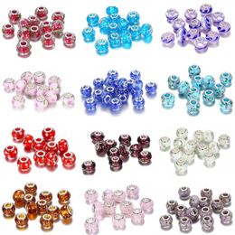 19 colores Big Hole Glass Crystal Beads Charm Hallazgos Sueltos Spacer Craft European Silver Beaded con sello 925 para pulsera Jewelry276V