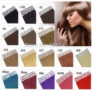 19 kleuren Indiase haarhuid inslag Remy Dubbelzijdige tape in op menselijke hair extensions 20pcs / lot