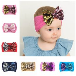 19 kleuren baby grote pailletten strik hoofdbanden mode sequin boog hoofd wrap baby top knoop nylon hoofdband meisje haaraccessoires M455