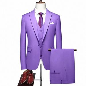 19 couleurs veste gilet pantalon haut de gamme marque couleur unie bureau busin costume formel hommes trois pièces ensemble marié mariage Dr Q4mh #
