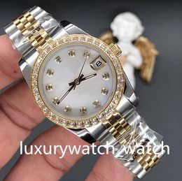 19 Color Lady Watch 31 mm Presidente Diamond Bisel Cara de concha Relojes de acero inoxidable para mujer Precio más bajo Reloj de pulsera mecánico automático para mujer con caja de regalo
