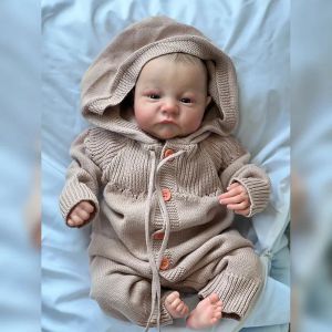 19 inch Reeds geverfde, afgewerkte herboren babypoppen Levi Awake Newborn Baby Size 3D Skin Zichtbare aderen Collectible Art Doll Verjaardag Kerstcadeaus voor kinderen